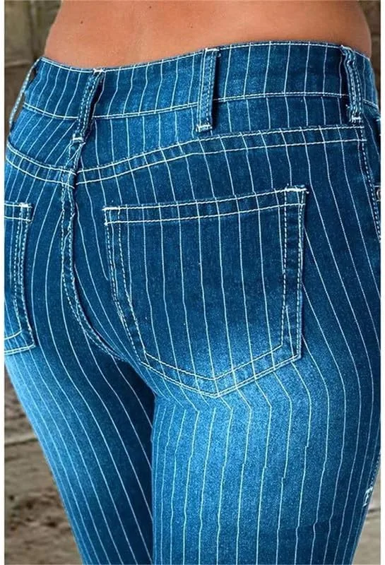 Andongnywell женские полосатые джинсы bell с высокой талией — фото 3