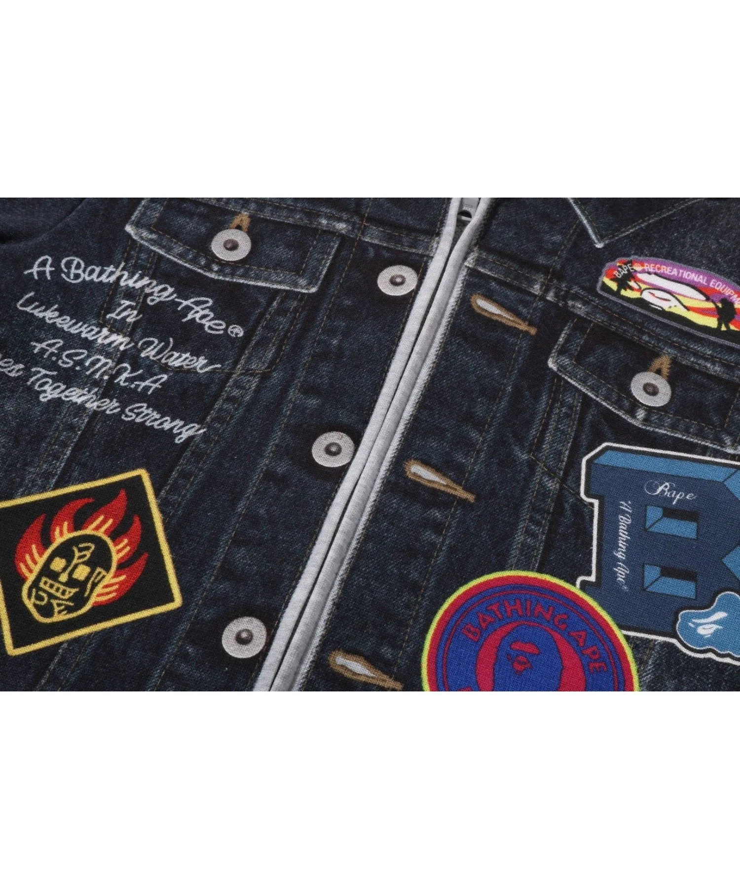 Куртка-худи на молнии с принтом Shark Bape Emblem из денима A BATHING APE, NAVY — фото 4