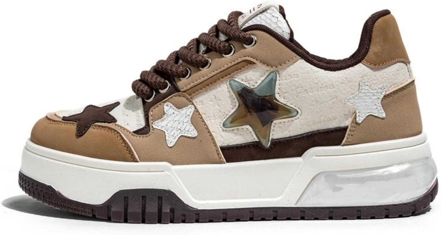 

Мужские массивные кроссовки Y2K с ретро-звездой, кроссовки для ходьбы, повседневные обувь для мужчин, размер 7-9.5 Generic, Brown-11