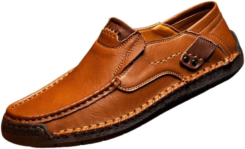 

Мужские лоферы больших размеров - комфортная и повседневная обувь на плоской подошве с резиновыми противоскользящими подошвами, подходит для ежедневного ношения на улице Fusecottc, светло-коричневый