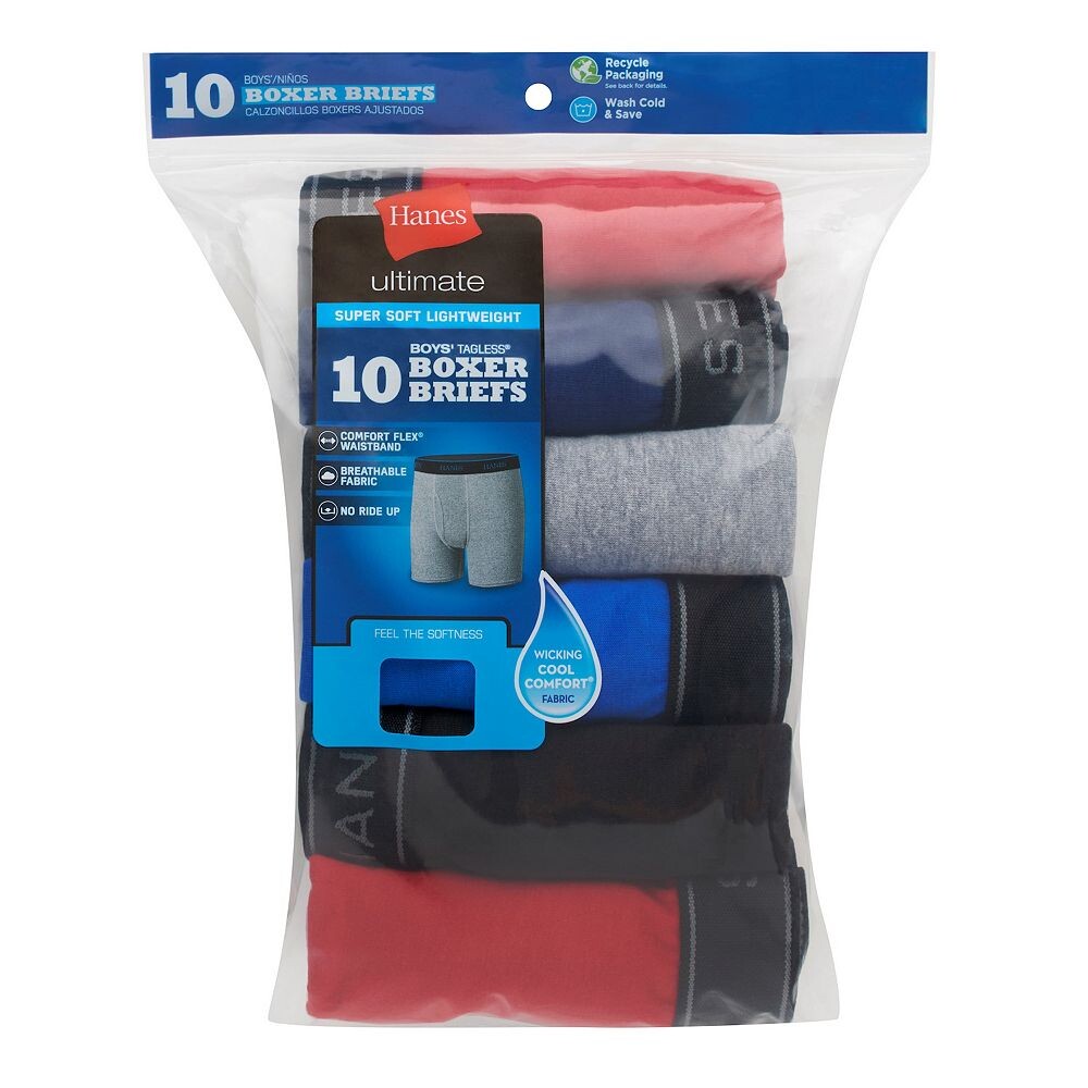 Набор из 10 легких боксеров Hanes Ultimate для мальчиков 6–20 лет с технологией Cool Comfort, мультиколор — фото 2