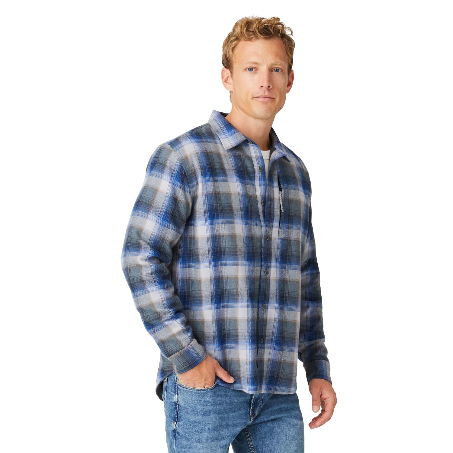 

Мужская куртка-рубашка Free Country Easywear из фланели, цвет cool blue plaid, Синий, Мужская куртка-рубашка Free Country Easywear из фланели, цвет cool blue plaid