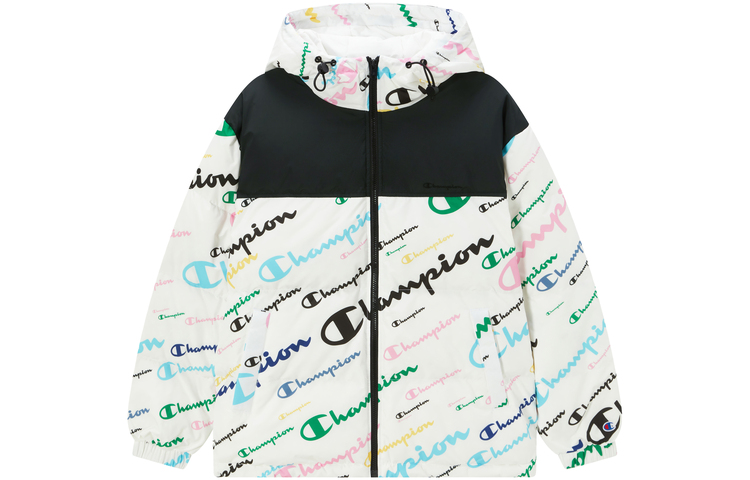 

Пуховая куртка унисекс с капюшоном, утепленная, другие Champion, белый all over print