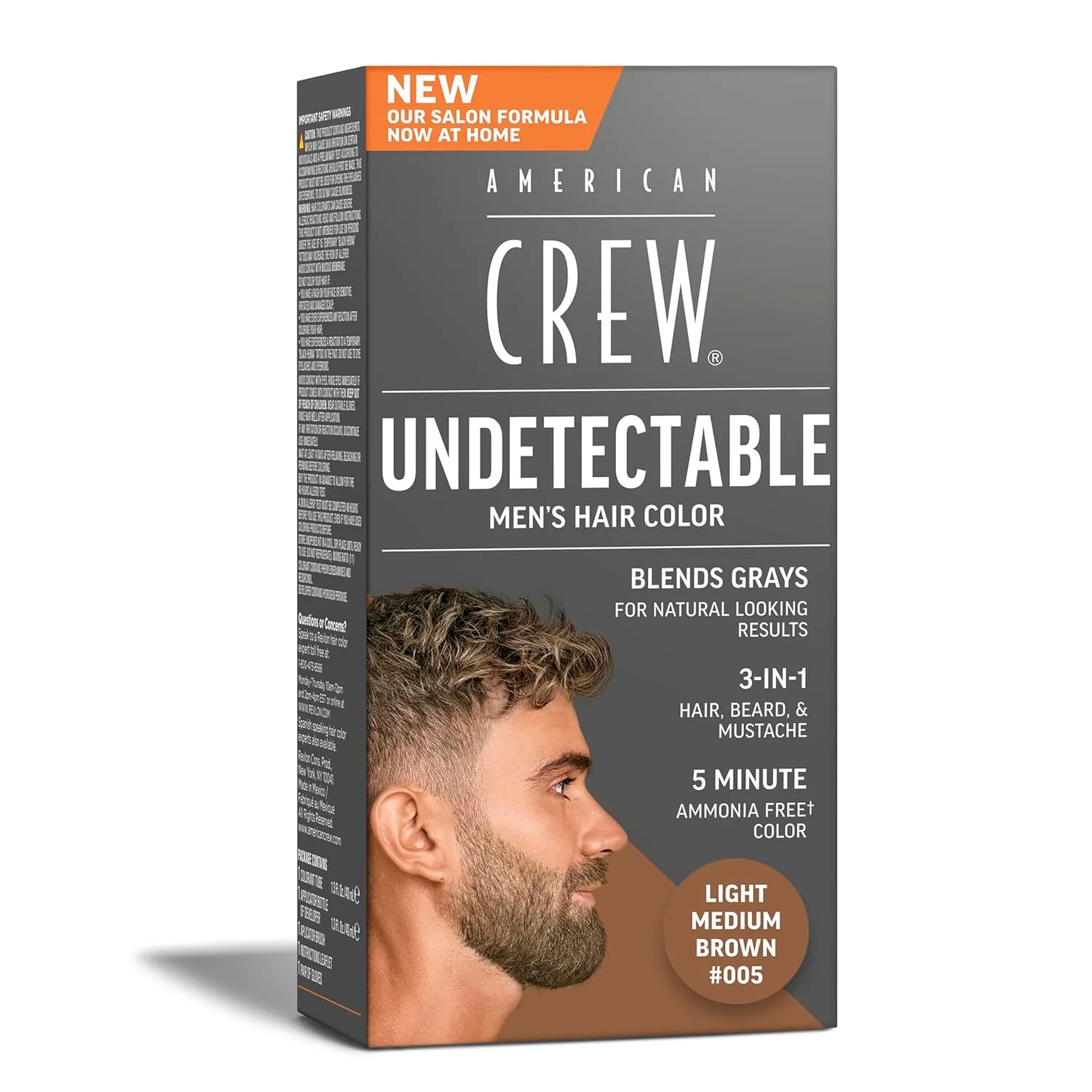 American Crew Undetectable мужская краска для волос Light Medium Brown Demi-Permanent, естественное покрытие седины, 1 упаковка, 005 Light Medium Brown