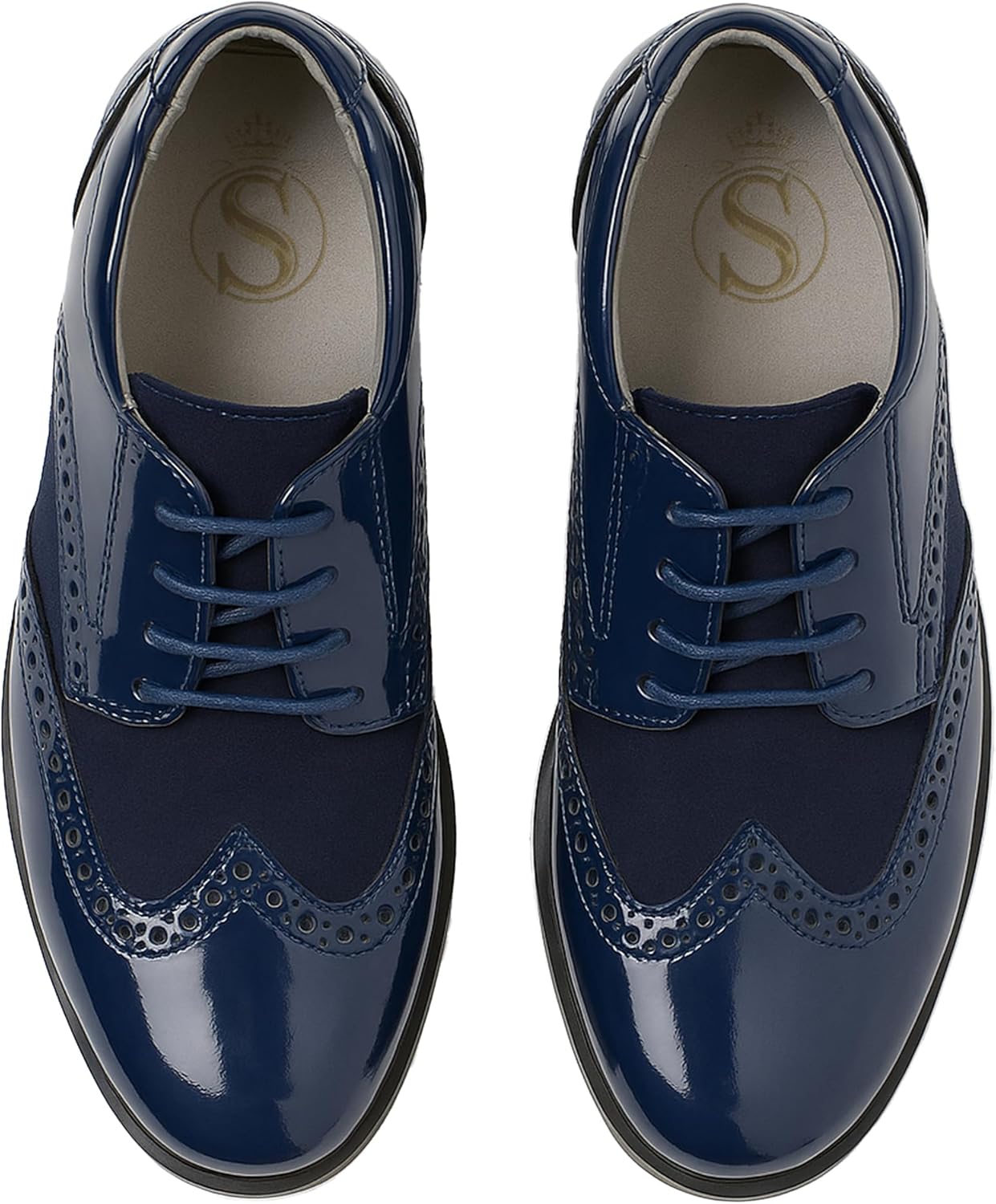 

Детские замшевые лакированные туфли на шнуровке, классические туфли-броги, обувь для торжественных мероприятий и свадеб Sirri, темно-синий