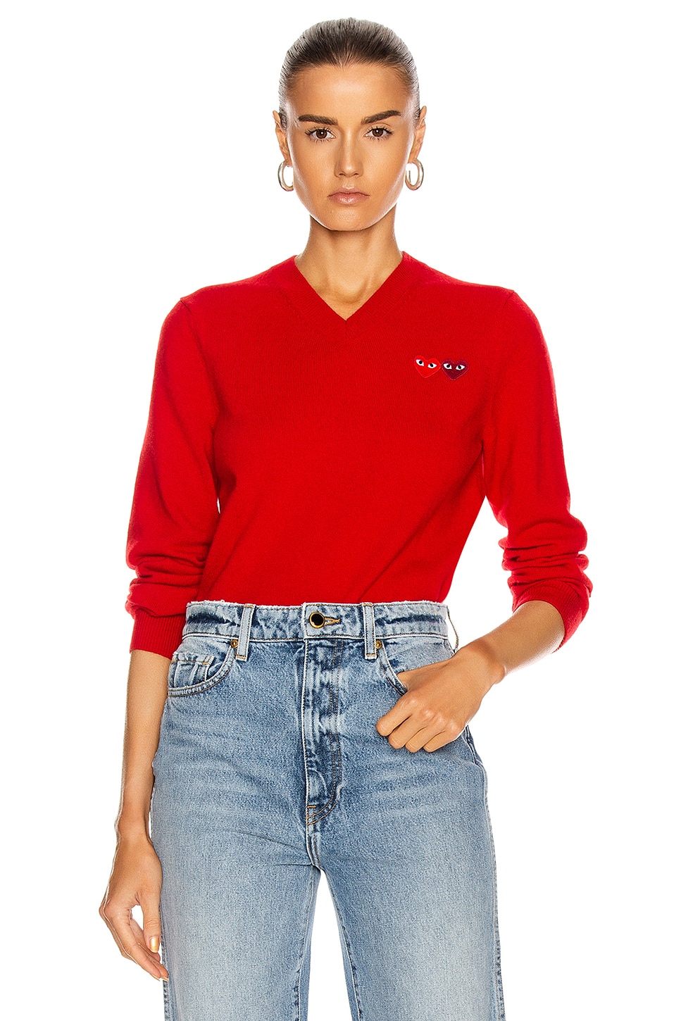 

Double Emblem V Neck Свитер Comme Des Garcons Play, Red