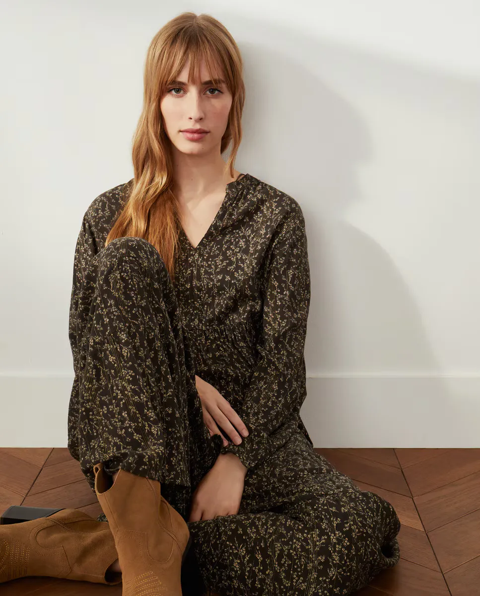 

Длинное платье с V-образным вырезом Southern Cotton, зеленый