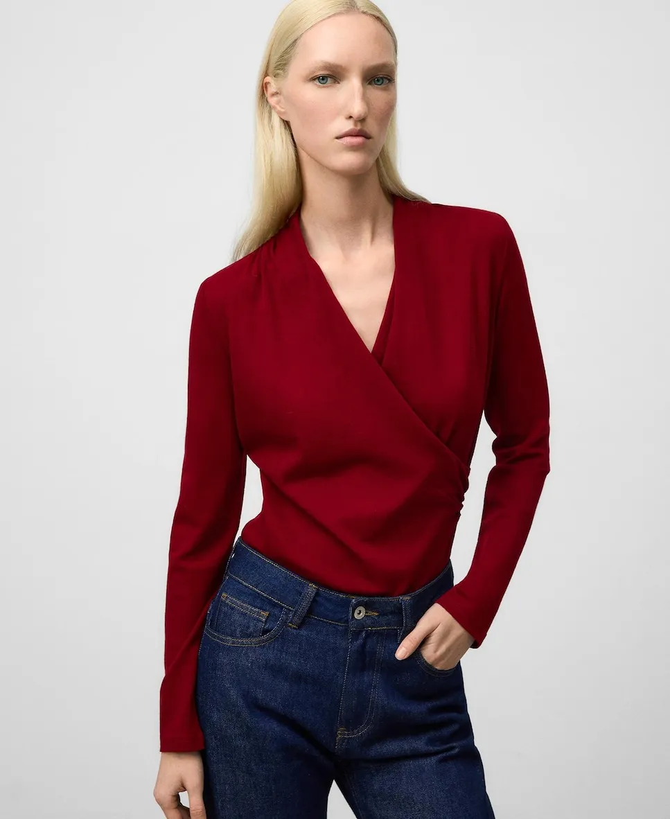 

Женская перекрестная футболка из мериносовой шерсти Adolfo Dominguez, красный