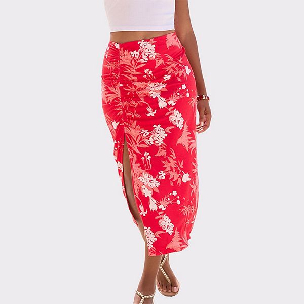 

Женская плиссированная миди-юбка с разрезом Lascana, Red Printed