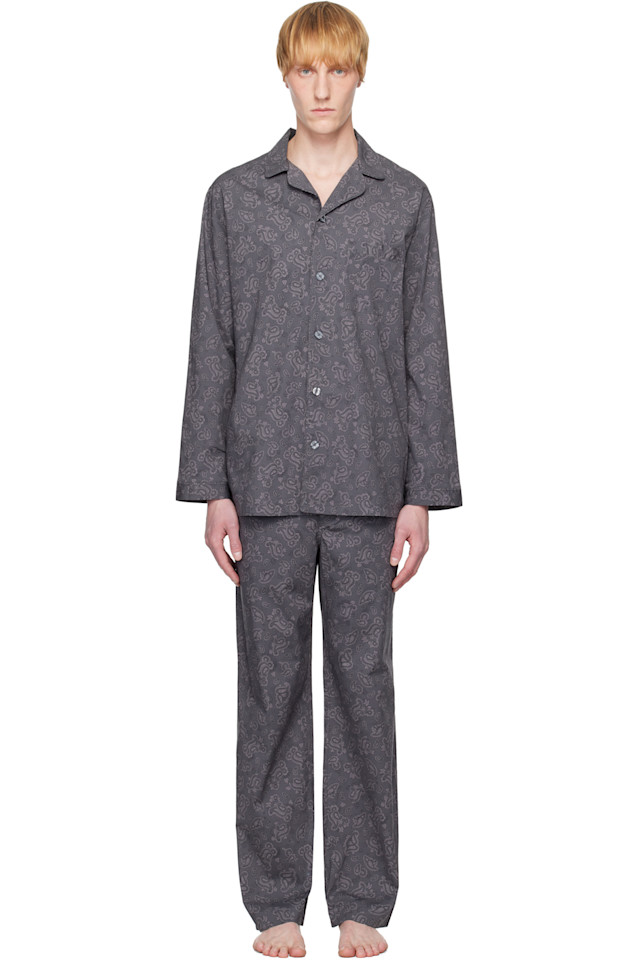

эксклюзивный серый комплект пижамы из хлопкового поплина Ssense Skims, цвет ash paisley print