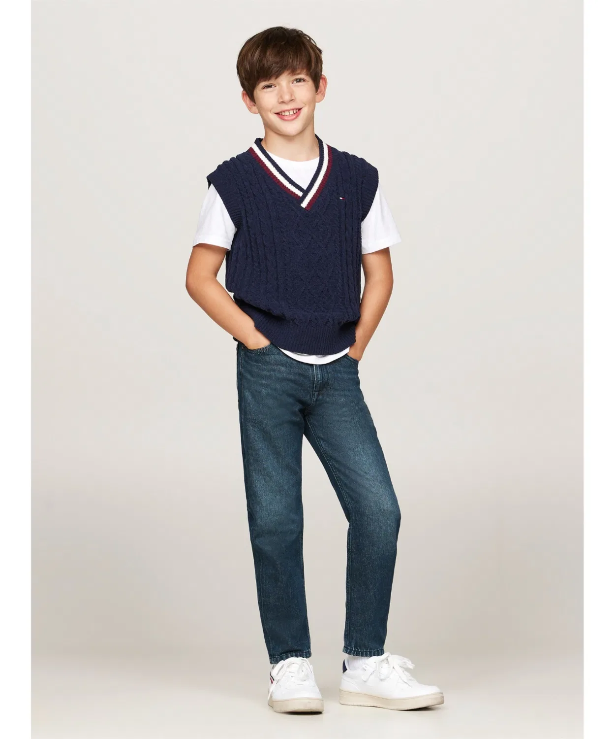Жилет Tommy Hilfiger с кабельным узором из шенилла, цвет тёмно-синий — фото 4