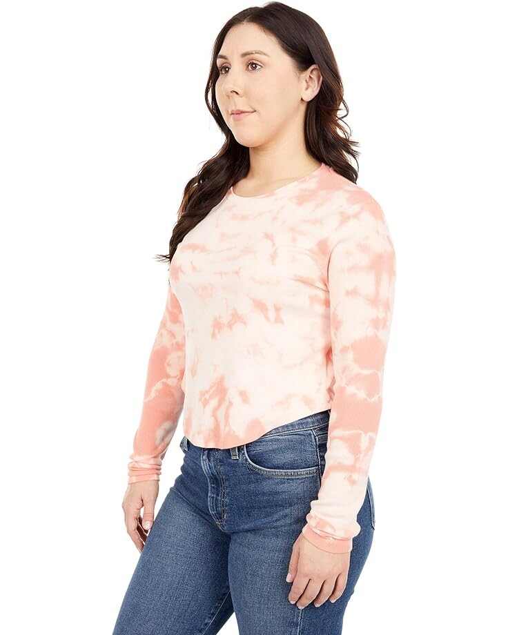

Футболка bobi Los Angeles Tie-Dye Rib Long Sleeve Cropped T-Shirt, цвет Guava