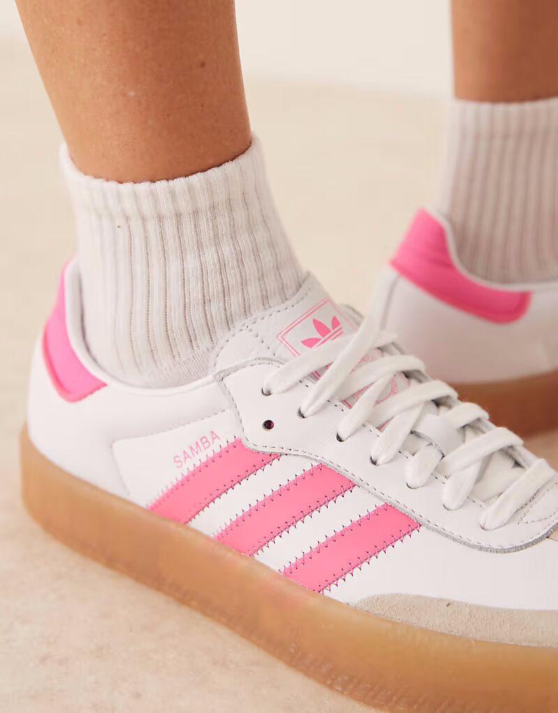 Кроссовки Adidas Originals Sambae белого и розового цвета — фото 4