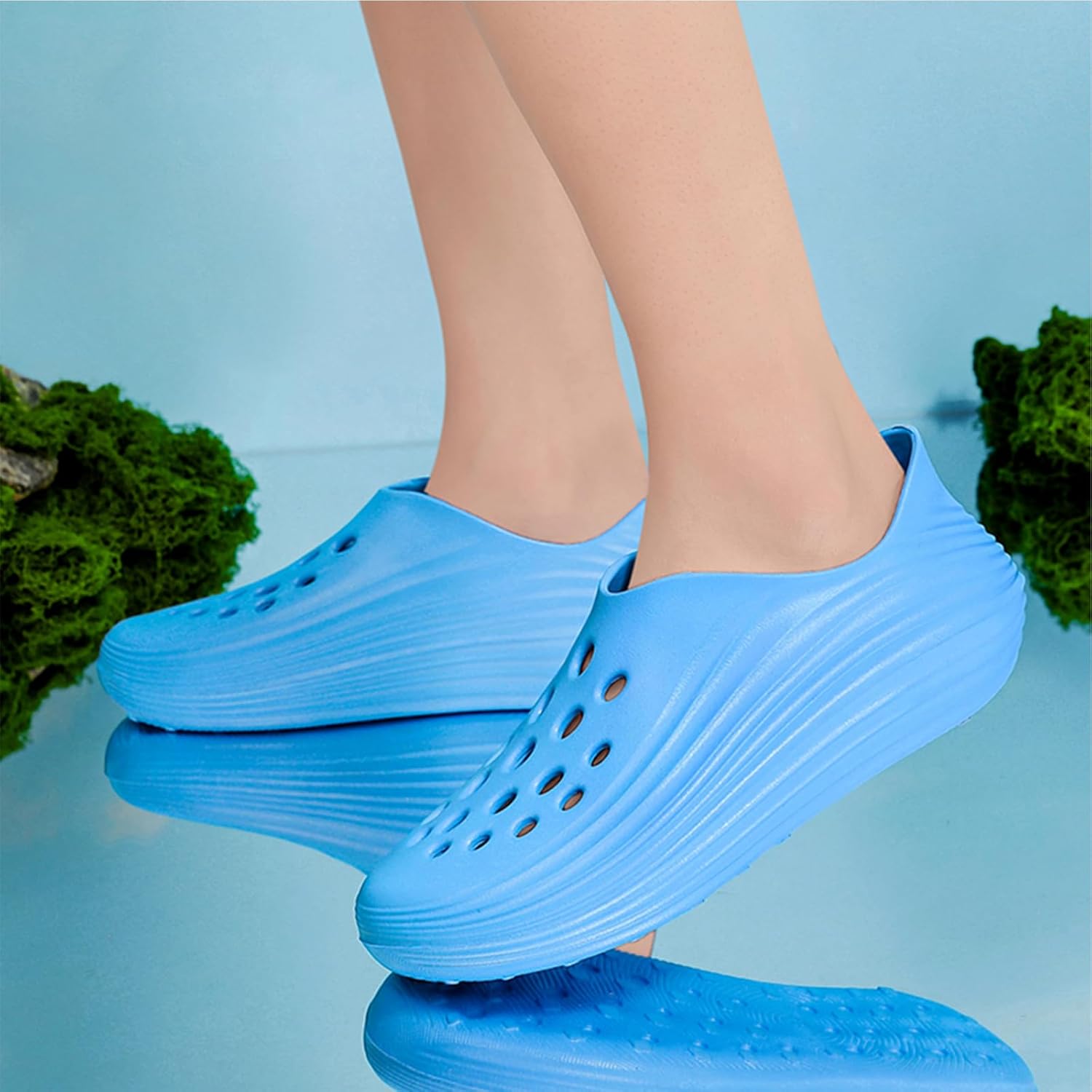 Кроссовки Foam Runner для мужчин и женщин, без шнурков, с вырезами, в стиле Foam Runner, легкие, долговечные, из EVA, дышащие, мягкие тапочки-облака для мужчин и женщин Inkuil, синий — фото 4