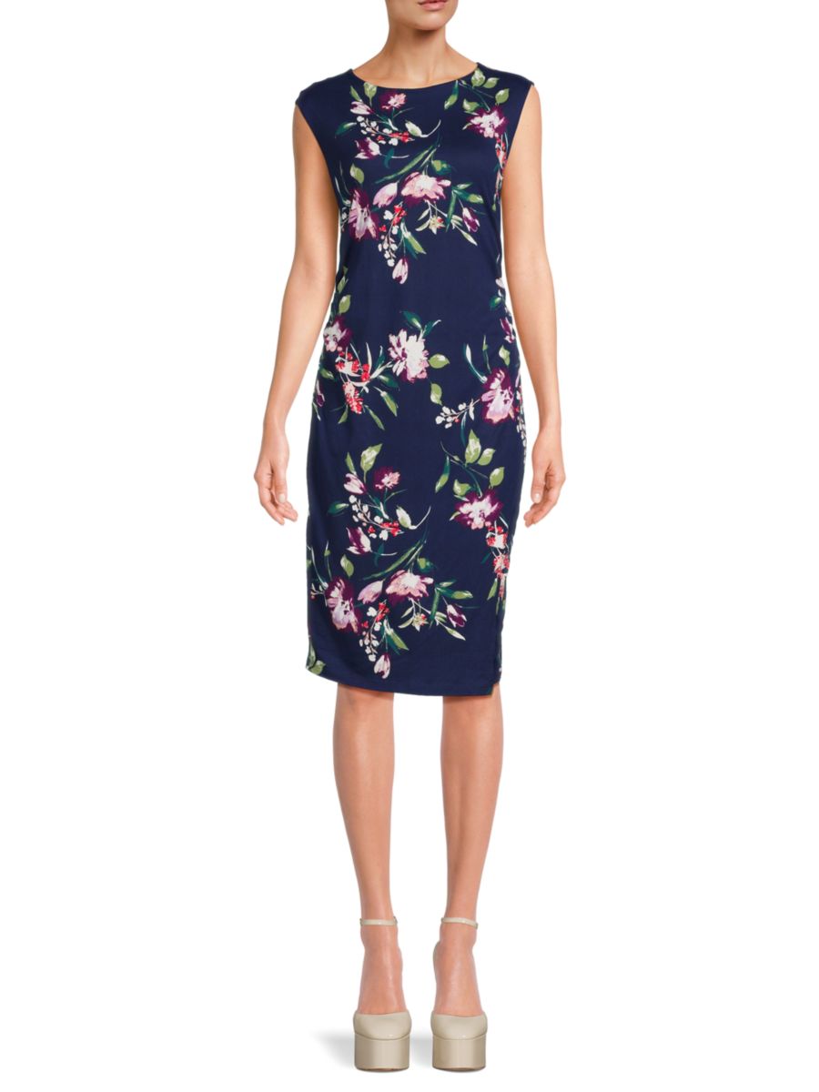 

Платье-футляр из трикотажа с рюшами Renee C., цвет Navy Floral