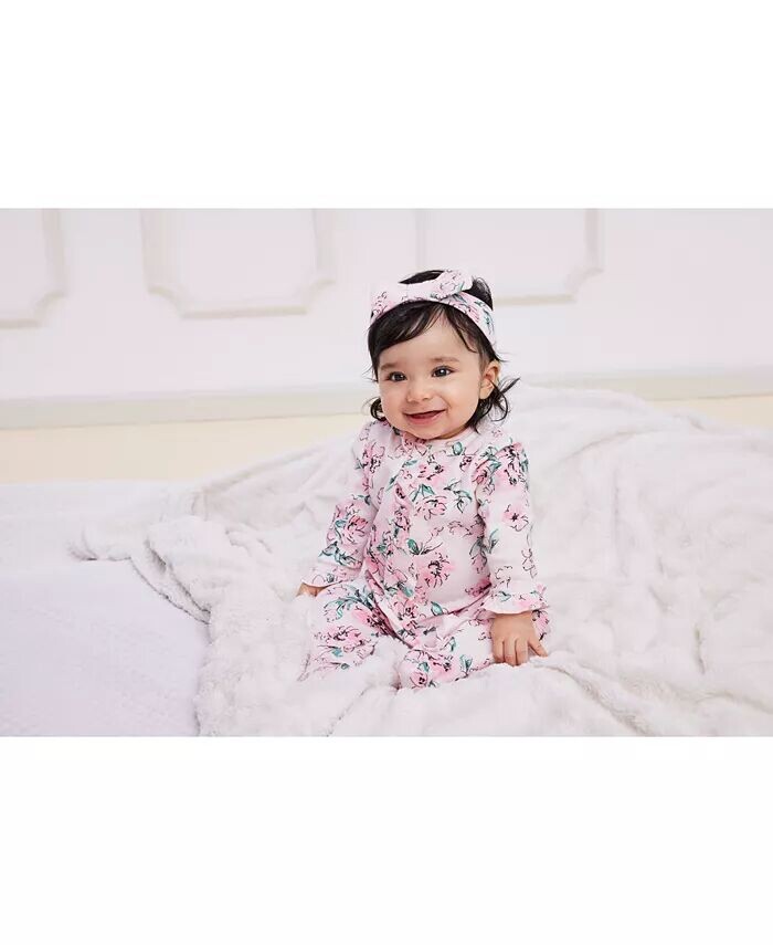 Комбинезон на ножках с цветочным принтом Baby Girls Dream и повязка на голову, комплект из 2 предметов Little Me — фото 2