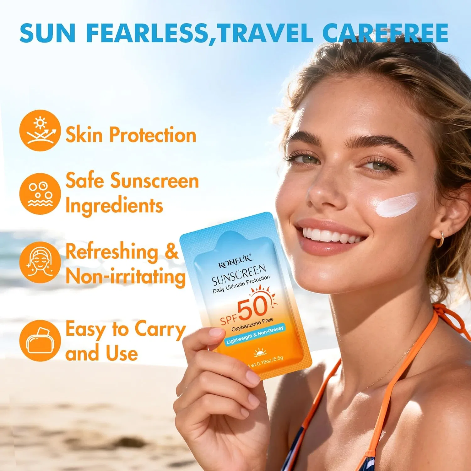Солнцезащитный крем SPF 50 KONEUK, 30 пакетиков по 0.1 унции, для лица и тела — фото 3