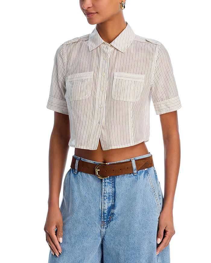 

Полосатая хлопковая и шёлковая рубашка Utility FRAME, мультиколор