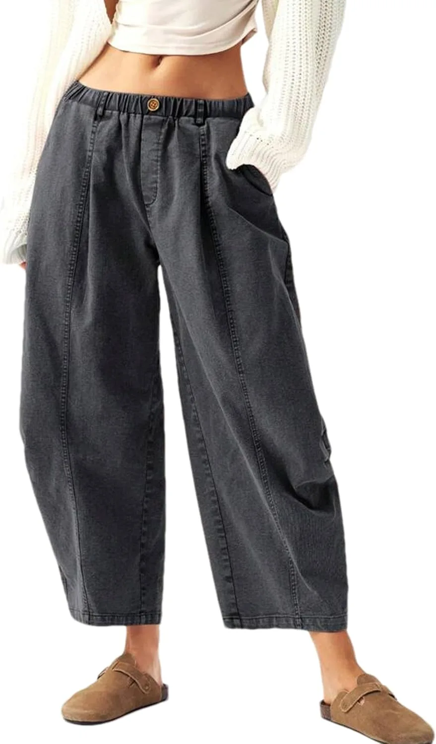 

Брюки джинсовые женские Barrel Jeans Wide Leg Baggy Vintage с эластичным поясом ZOCPEONY