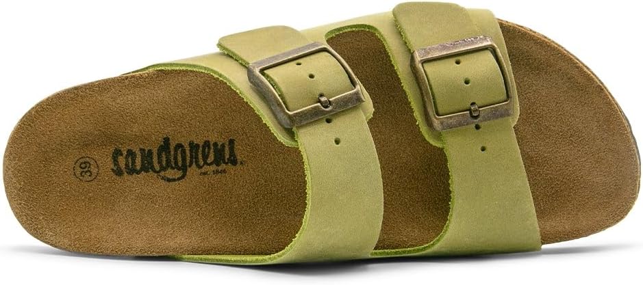 Сандалии Sandgrens ручной работы для мужчин и женщин из пробки, Европейская кожа высокого качества, мягкая замшевая подошва, регулируемые ремешки и подошва из резины EVA, Costa, зеленый — фото 2