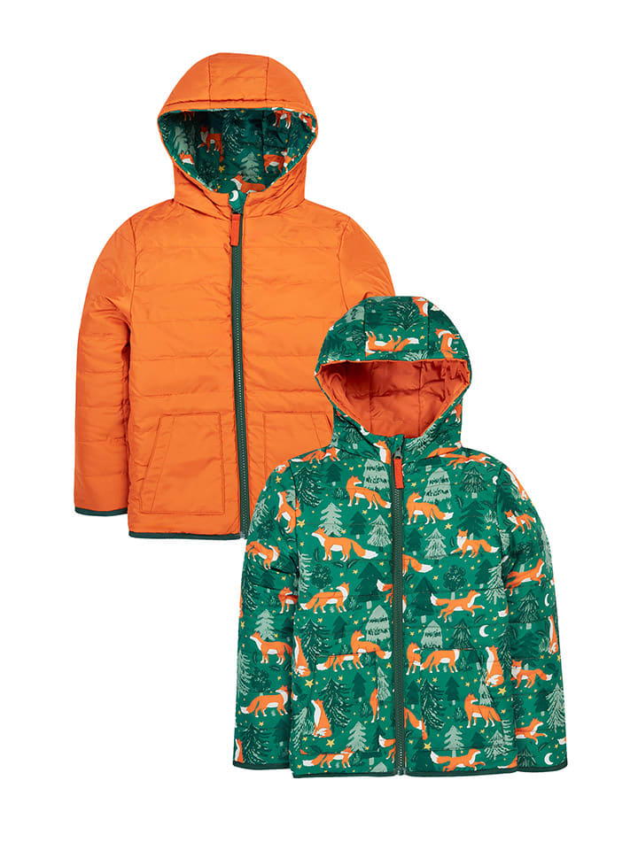 

Frugi Двусторонняя стеганая куртка "Toasty" оранжево-зеленого цвета