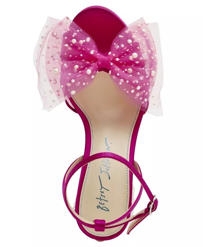 Женские сандалии Lulu на блочном каблуке с сетчатым бантом Betsey Johnson, розовый — фото 4