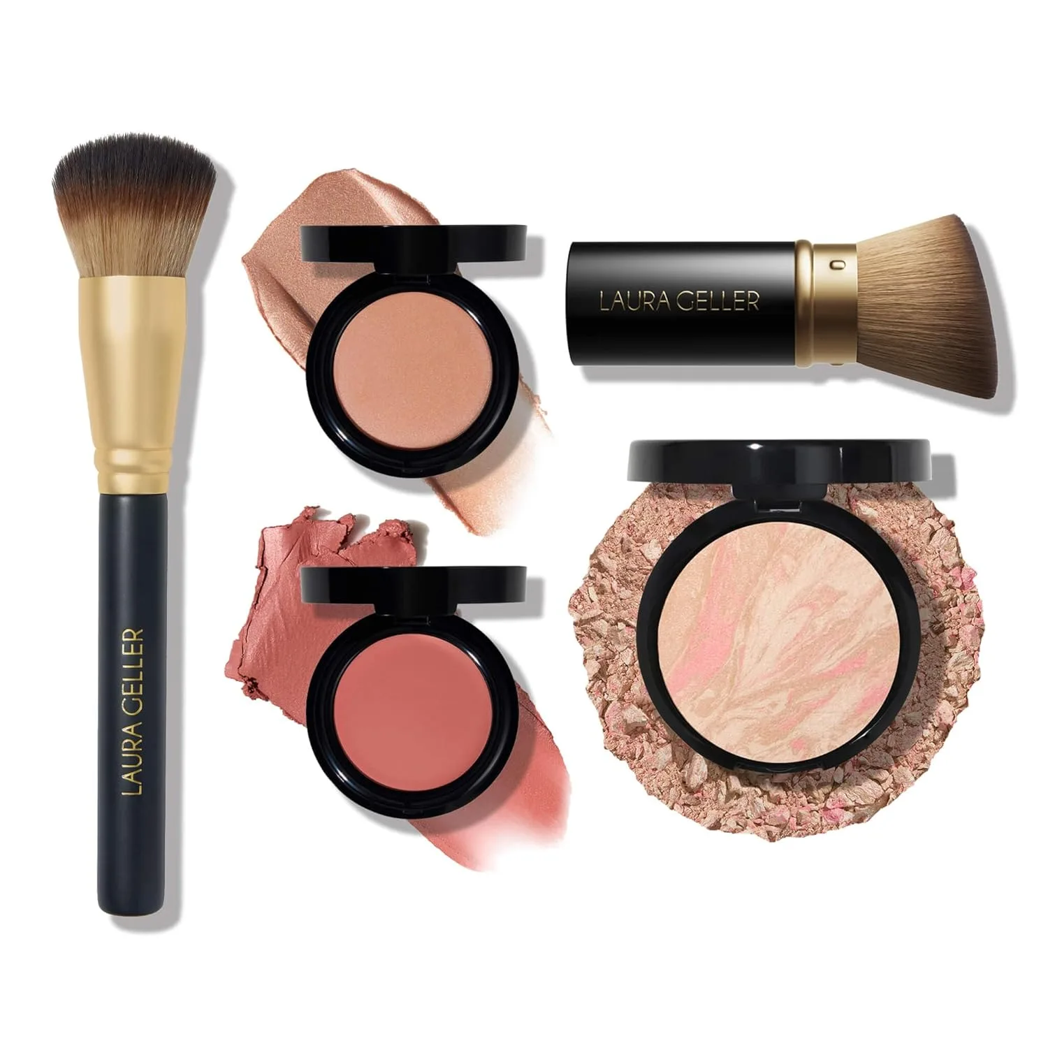 LAURA GELLER The Wonder Balm Heroes Kit (5 предметов) - увлажняющий бальзам для лица + выдвижная угловая кисть Kabuki + кисть Wonder + тональная основа Baked Balance-n-Brighten, porcelain, pink, beige