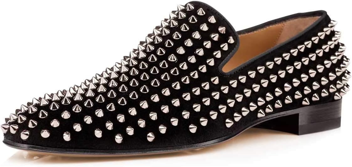 

Мужские и женские модные лоферы FSJ с шипами и заклепками, черный/серебряный