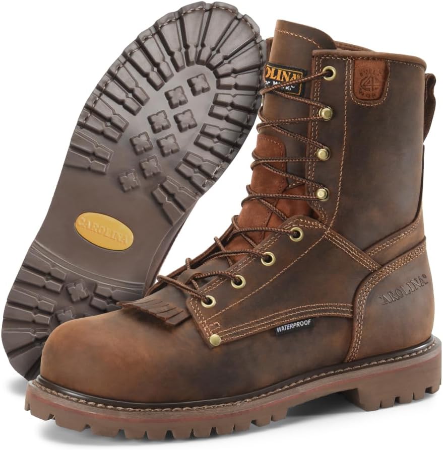 

Мужские рабочие ботинки Carolina 28 Series 8 с мягким носком, водонепроницаемые - Верх из кожи цвета сигары, стелька AG7, съемный бахромчатый элемент, соответствие стандарту EH - Коричневые, коричневый