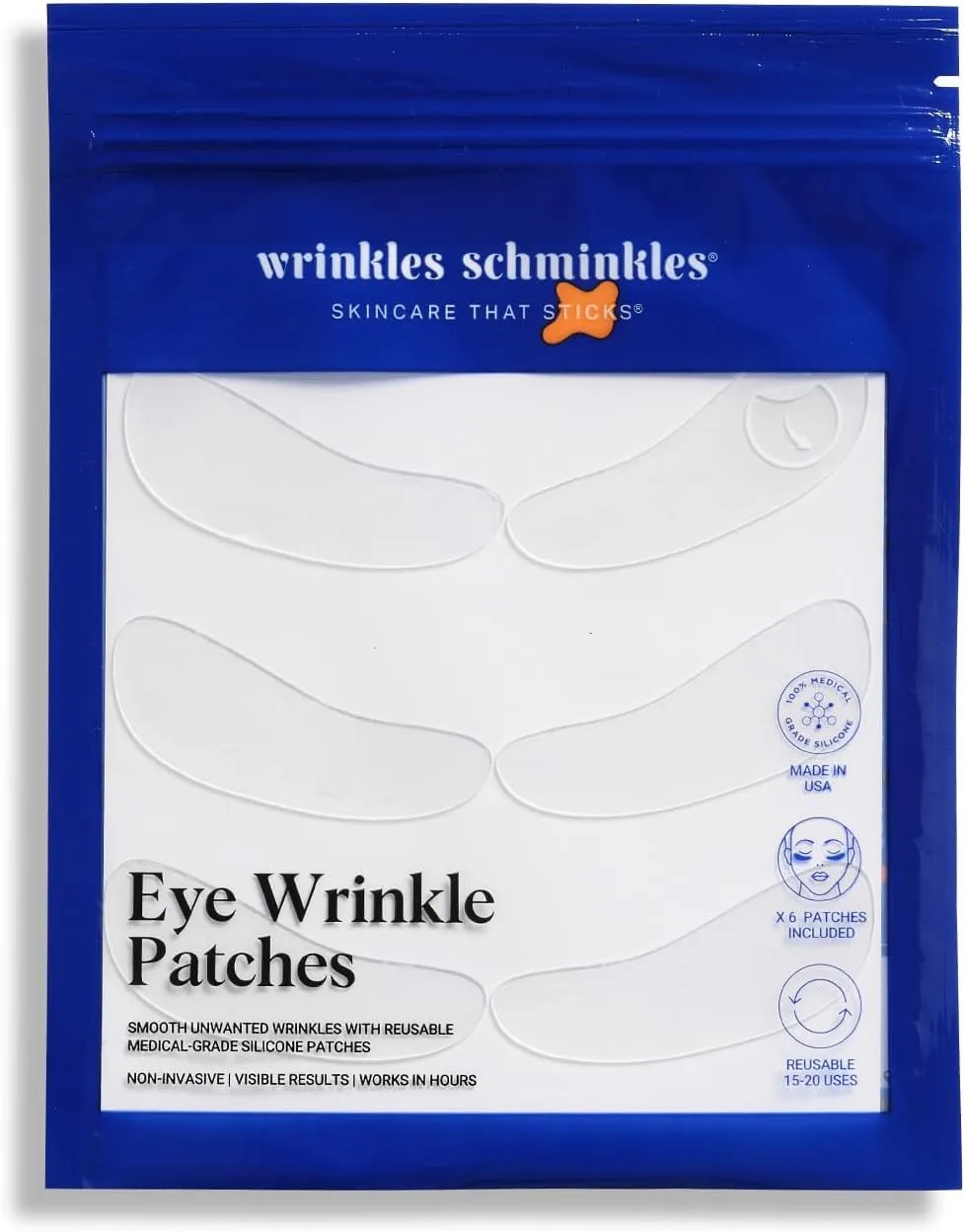 Патчи для кожи вокруг глаз Wrinkles Schminkles - омолаживающие многоразовые патчи из медицинского силикона для борьбы с морщинами и темными кругами под глазами (3 пары)