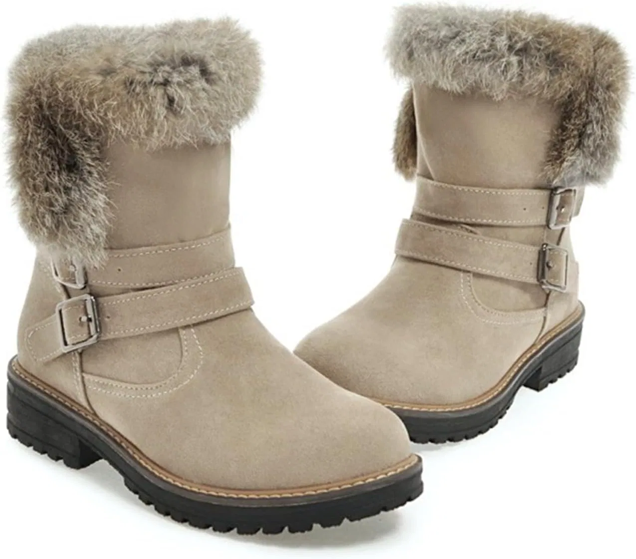 Ботинки Generisch 2025 Winterstiefel bis zur Wade, warm gefüttert, mit Dicker Sohle, ideal zum Hineinschlüpfen für kaltes Wetter, Beige — фото 4