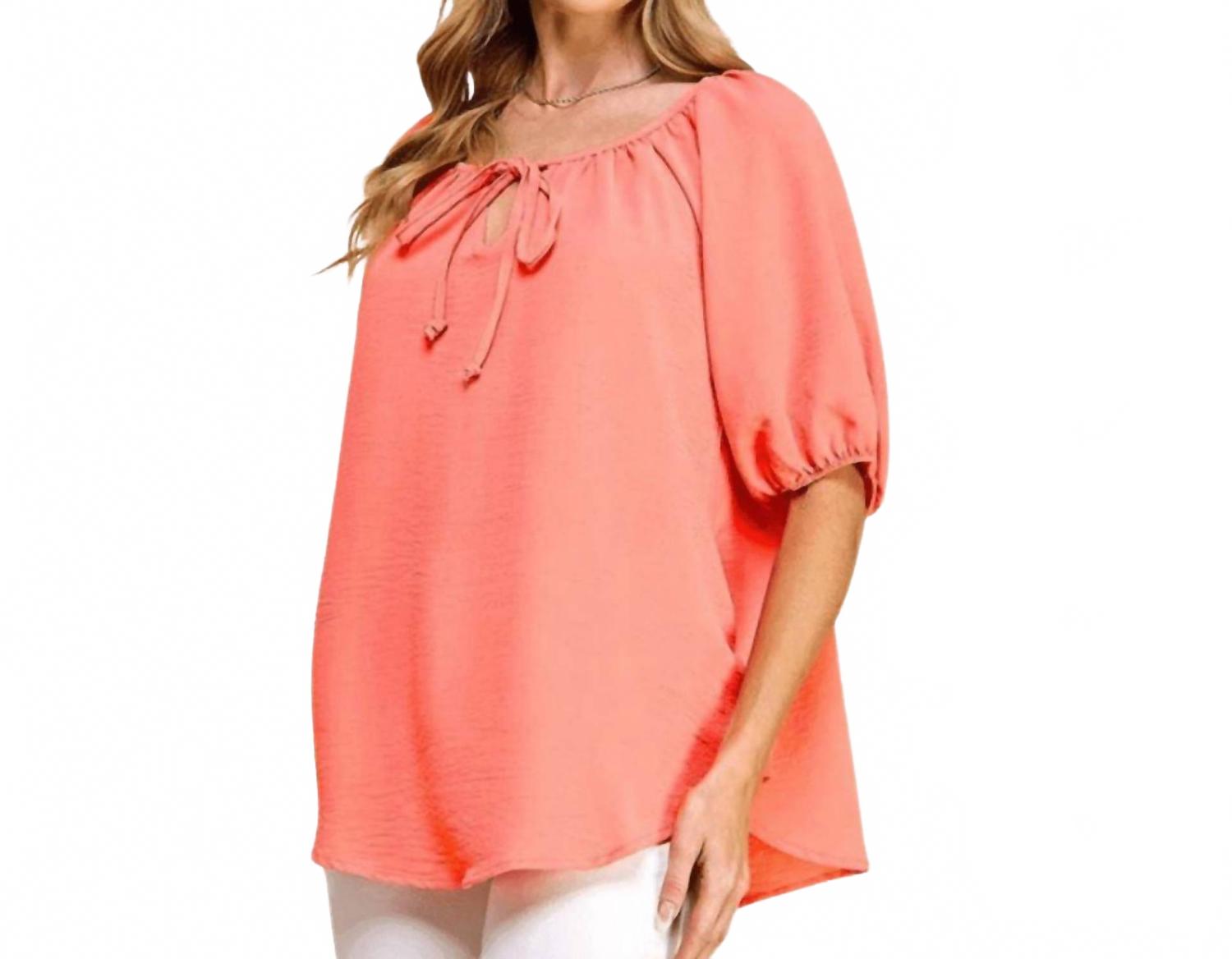 

Тканый топ с рукавами-фонариками персикового цвета Shopin La, персиковый