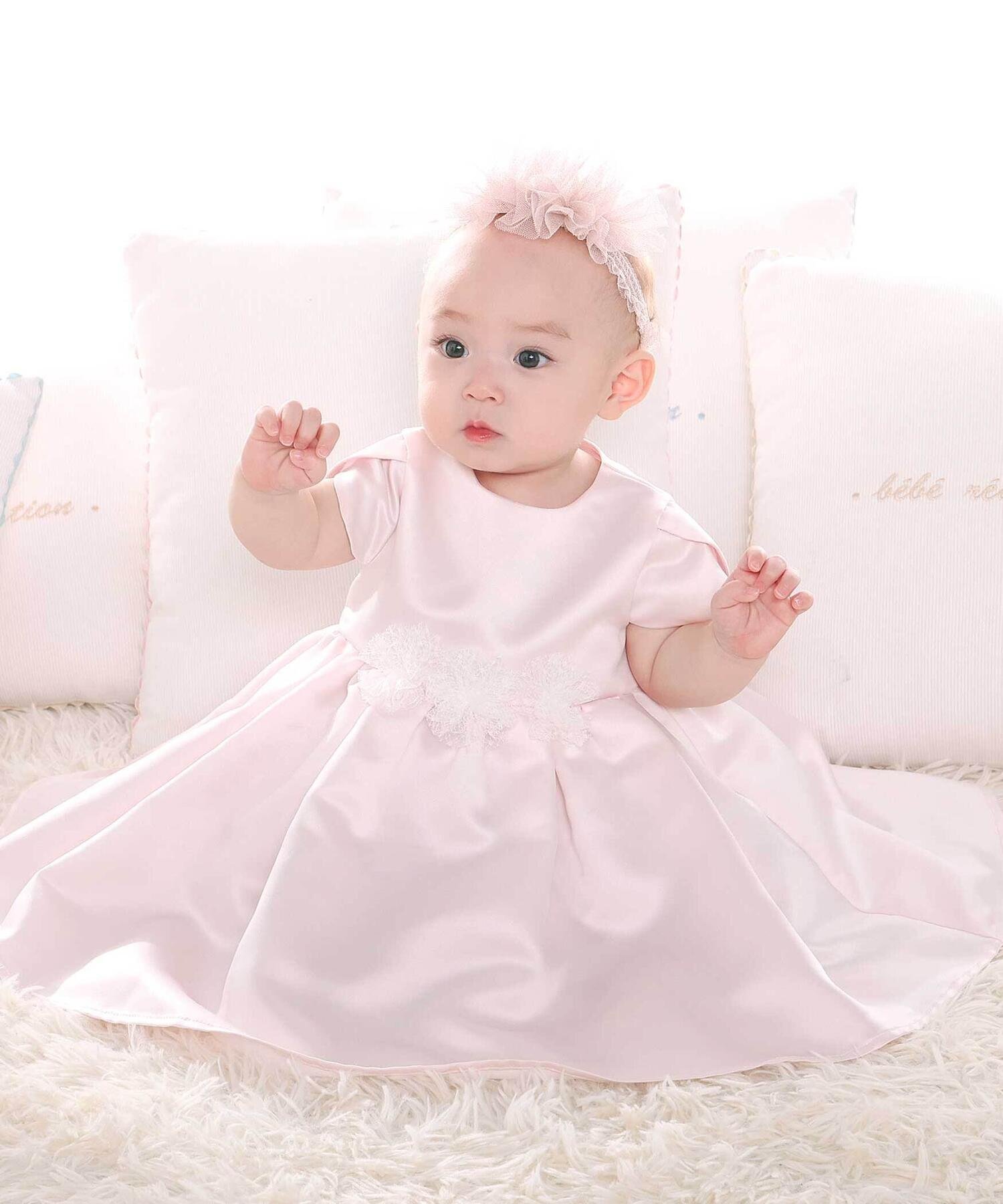 Платье из атласа и тюля с узором (70-90 см) Fillot de bebe reduction, Pink