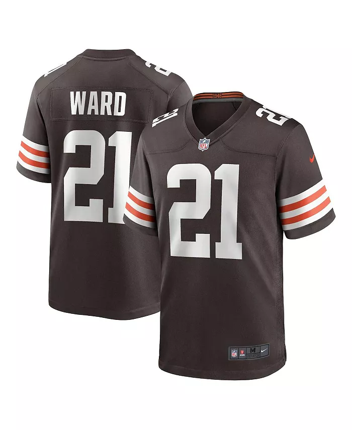 

Мужская игровая футболка Cleveland Browns Denzel Ward в коричневом цвете Nike