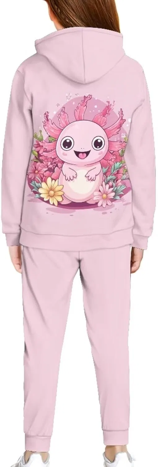 Детский спортивный костюм из худи и джоггеров Uppodwarkid, Pink Axolotl and Floral — фото 4