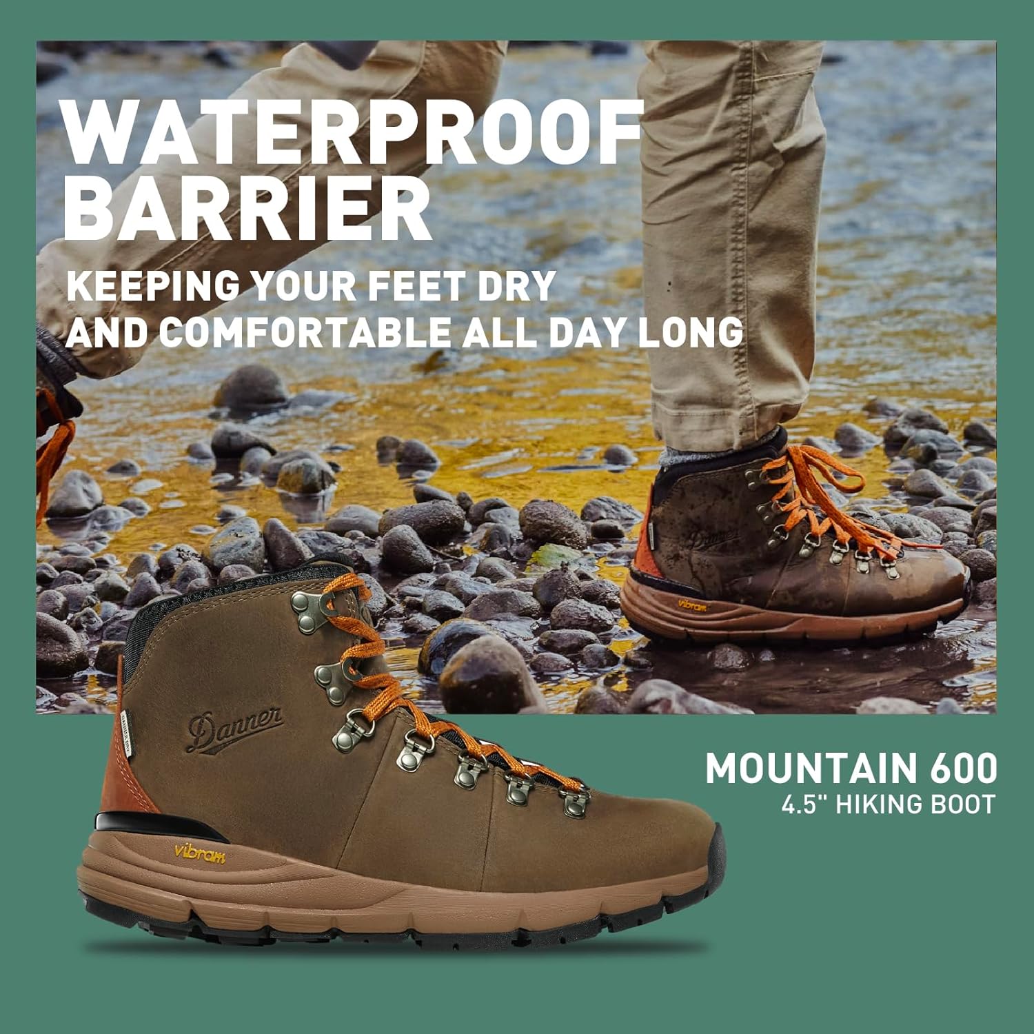 Водонепроницаемые туристические ботинки Danner Mountain 600 для мужчин - легкий, прочный верх, дышащая подкладка, стелька с тройной плотностью и подошва Vibram с отличным сцеплением, золотой/шоколадный — фото 2