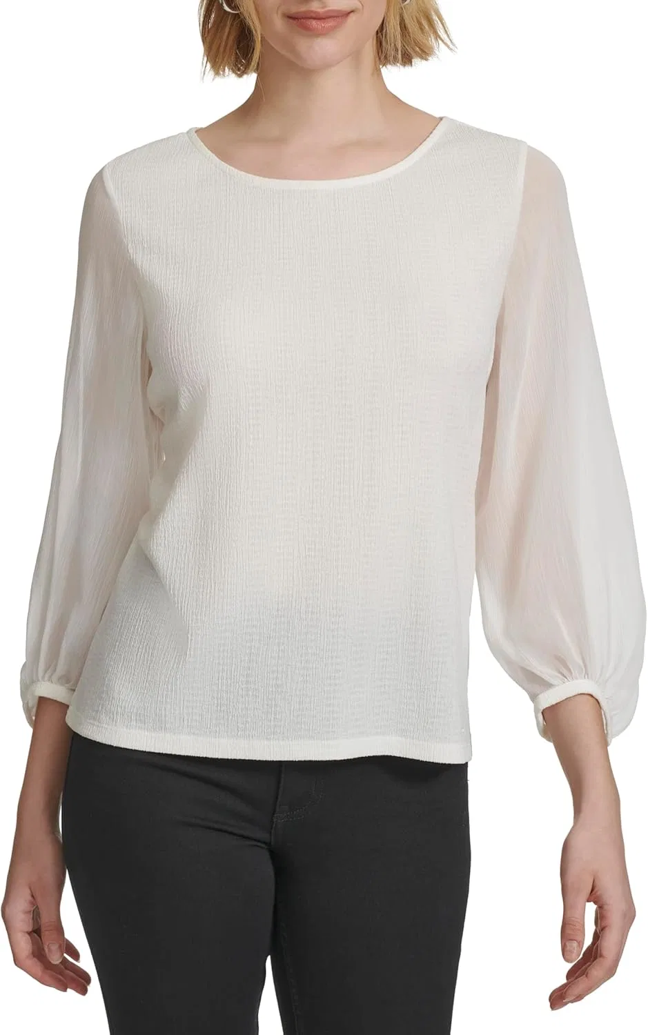 Блуза с длинным рукавом Mixed Media Knit, Calvin Klein, кремовый — фото 2