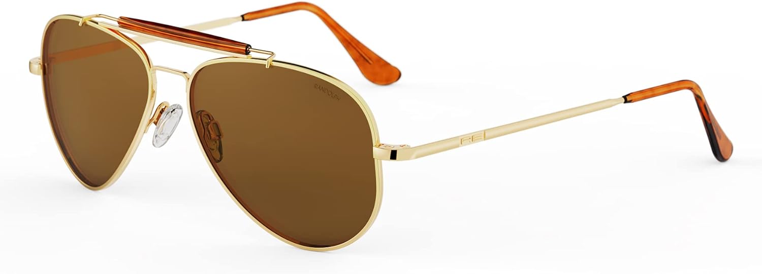 

Солнцезащитные очки-авиаторы Randolph Eyewear Sportsman для мужчин и женщин – неполяризованные и поляризованные, с защитой от УФ-излучения и покрытием из 23-каратного золота Randolph Engineering, 23k Gold / American Tan