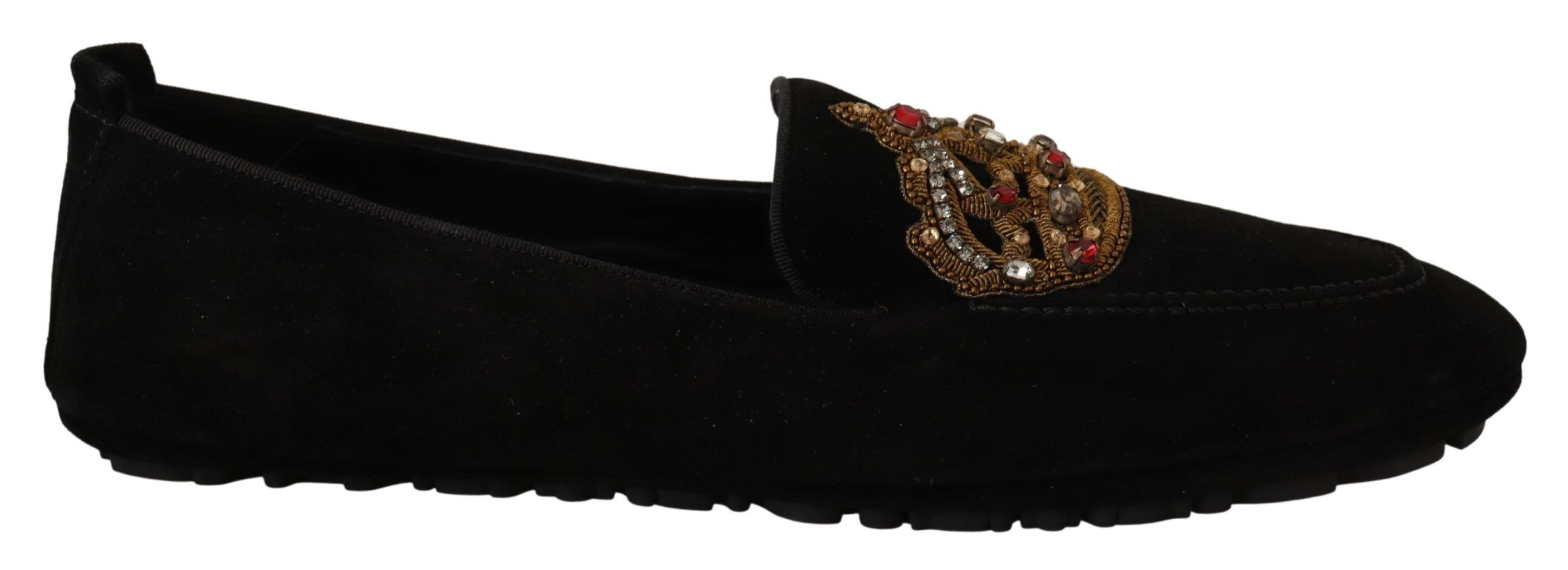 

Элегантные черные кожаные туфли-лоферы с золотой вышивкой Dolce & Gabbana