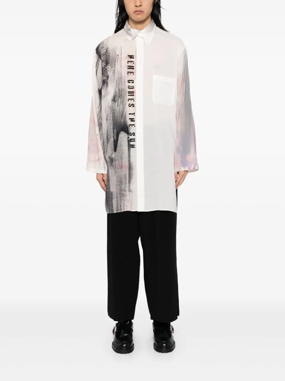 Рубашка с графичным принтом Yohji Yamamoto, нейтральный — фото 2