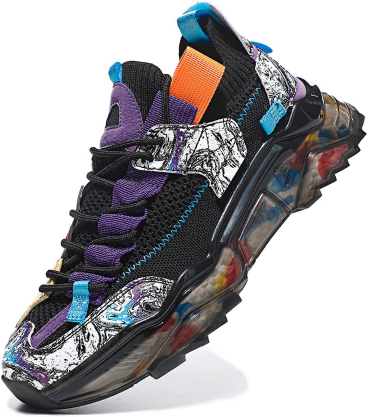 

Мужские кроссовки для бега с дышащим верхом из сетки и прозрачной подошвой с градиентом цвета, Дизайн с цветными блоками, легкие с амортизирующей подошвой для повседневного спорта Kelibasi, черный