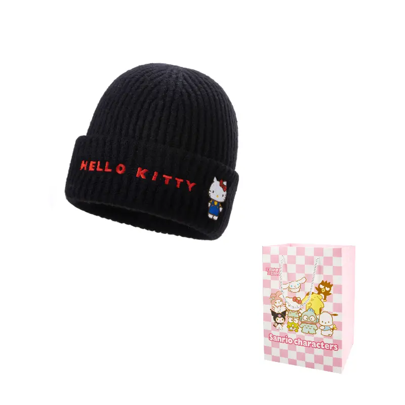 

Sanrio Женская вязаная шапка, Black Hello Kitty Knitted Fabric Beanie