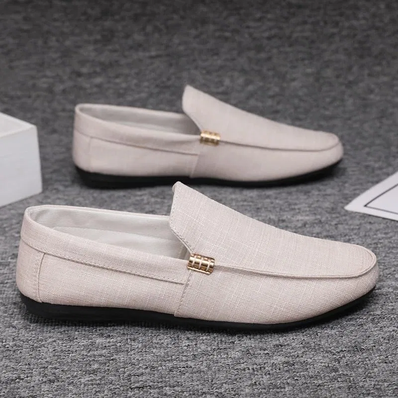 Мужские лоферы тканевые Round Toe Cloth Loafer Shoes, бежевый SayfuR — фото 4