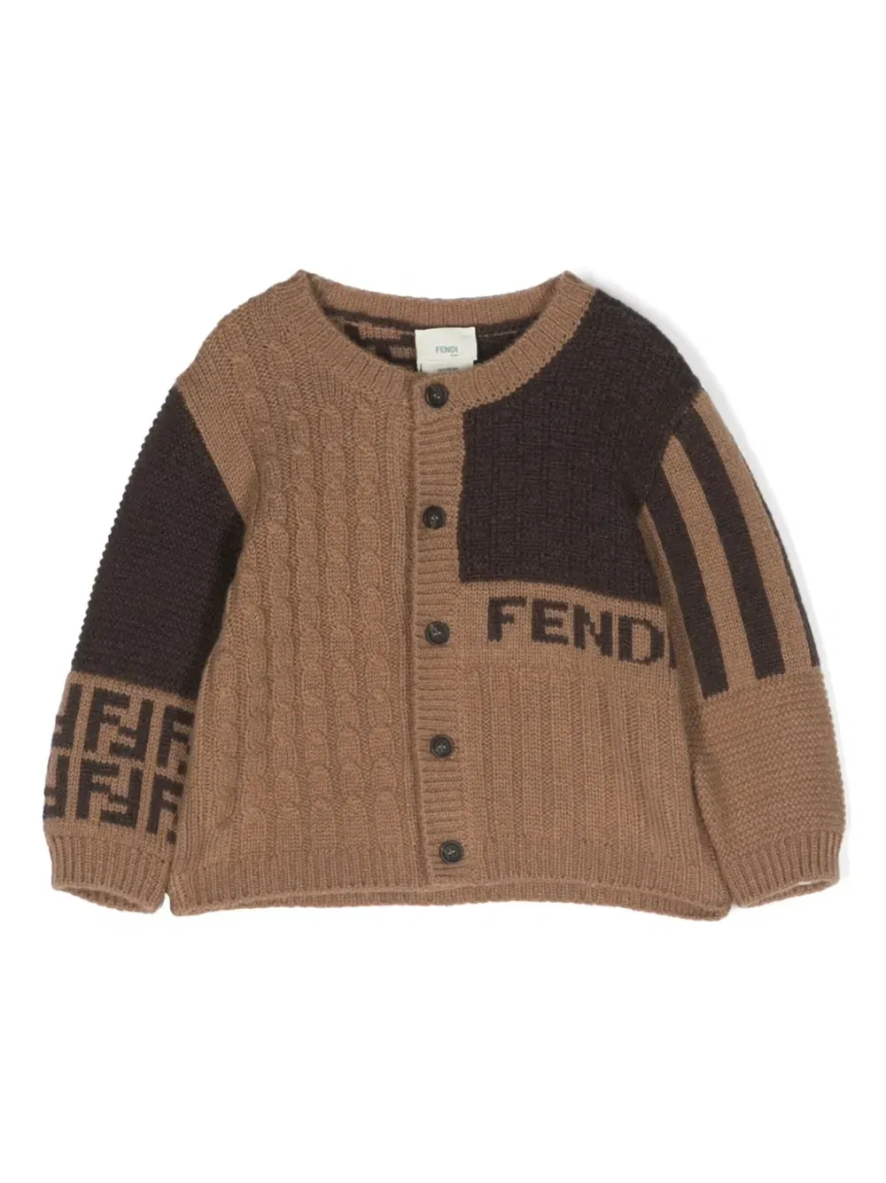 Кардиган из смеси шерсти и кашемира Fendi Kids, коричневый