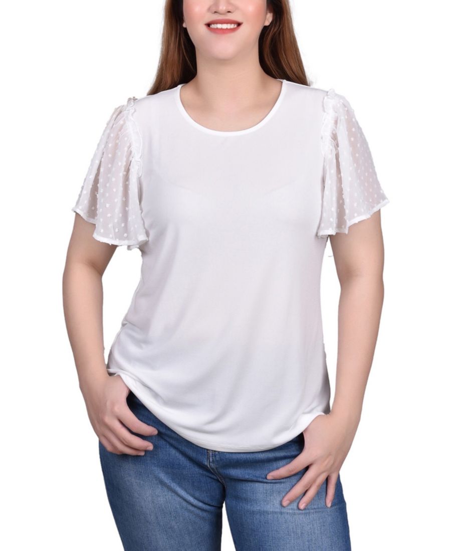 

Топ с короткими рукавами и точечным рисунком NY Collection, Ivory