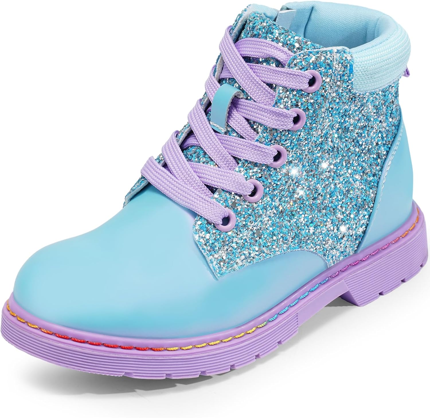 

Детские ботинки Dodow для девочек, блестящие ботинки в стиле милитари, на молнии и шнуровке, зимние нарядные ботиночки для младших и старших детей, Blue