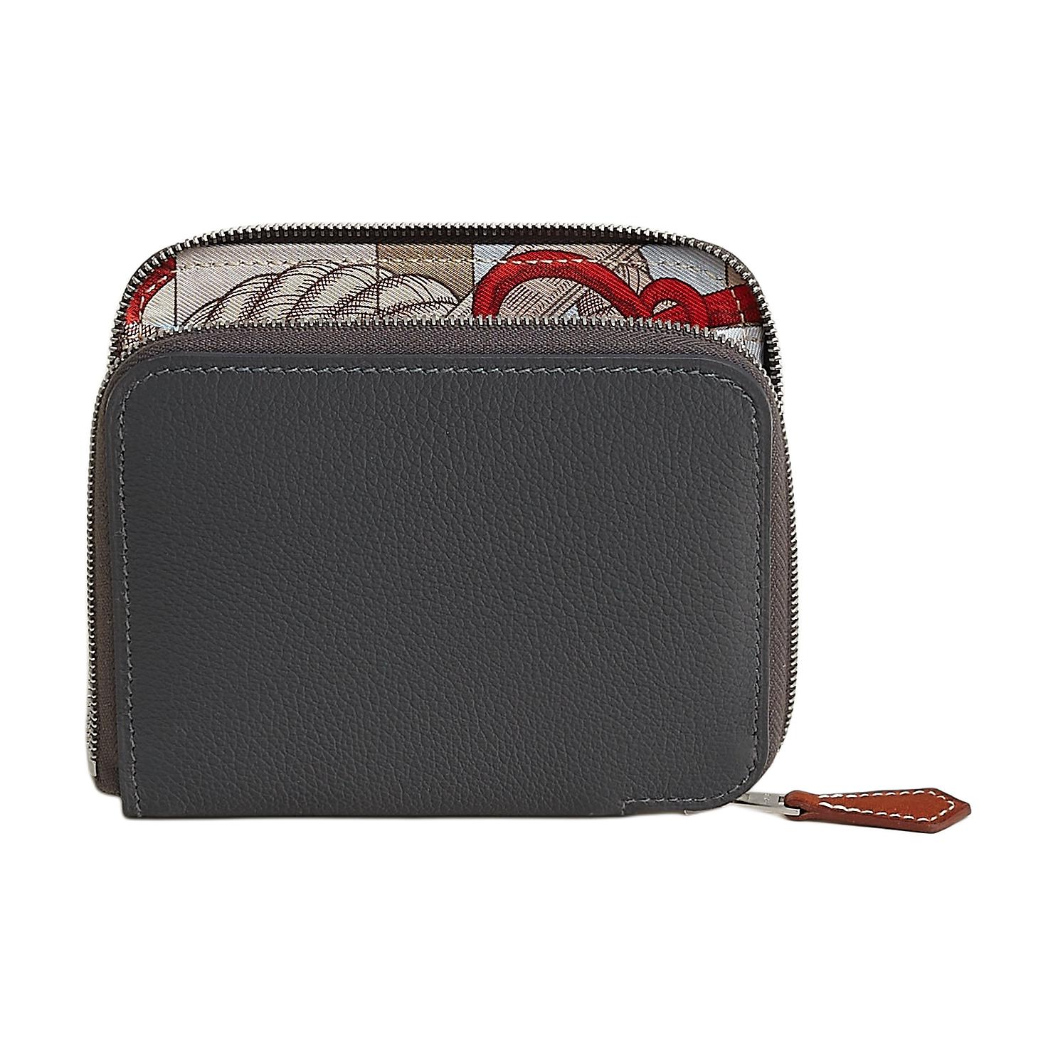 

HERMES Шёлковый кошелёк Evercolor и Bарения для женщин Слейт Порошок Светло-серый