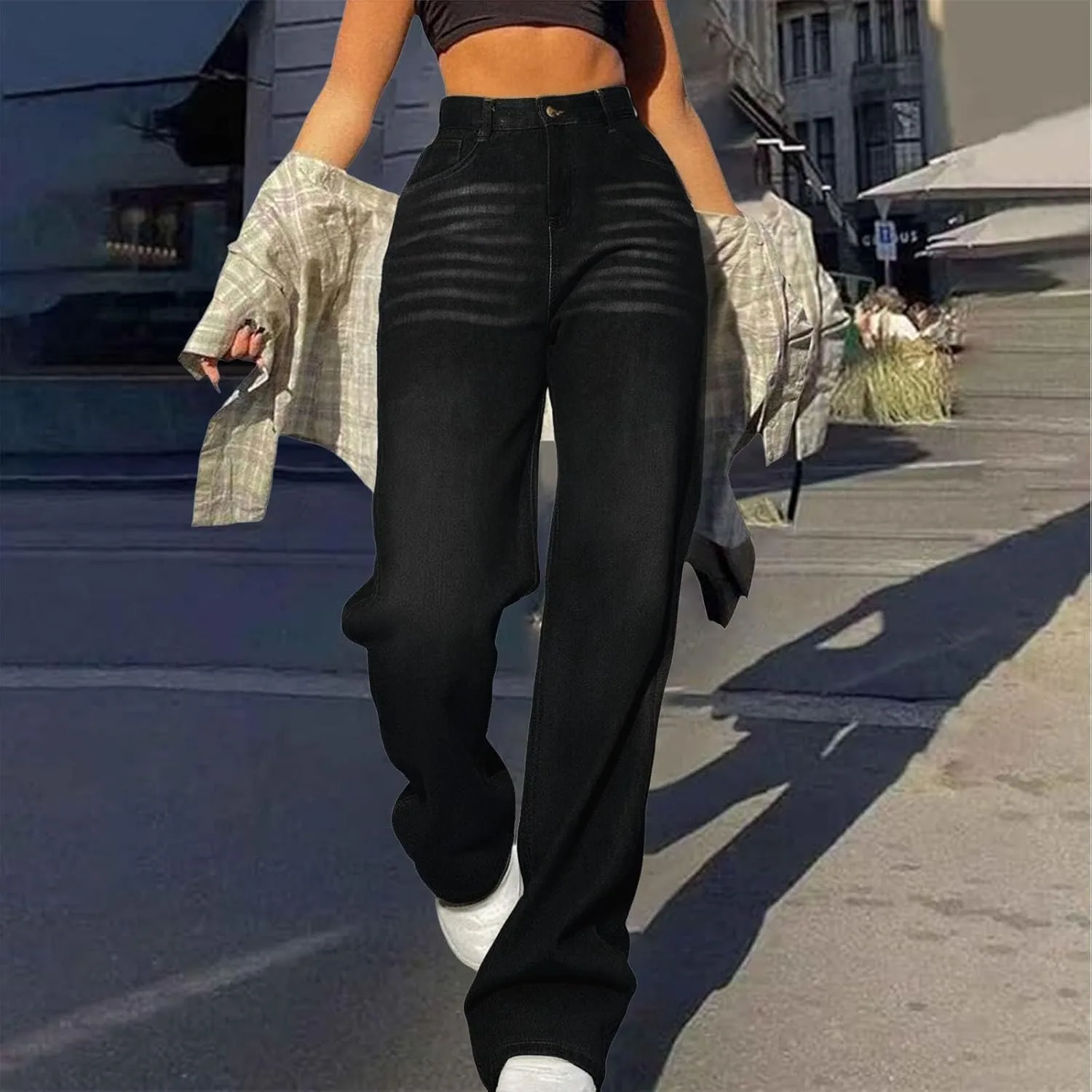 Женские джинсы wide leg с высокой посадкой и эластичным поясом — фото 2