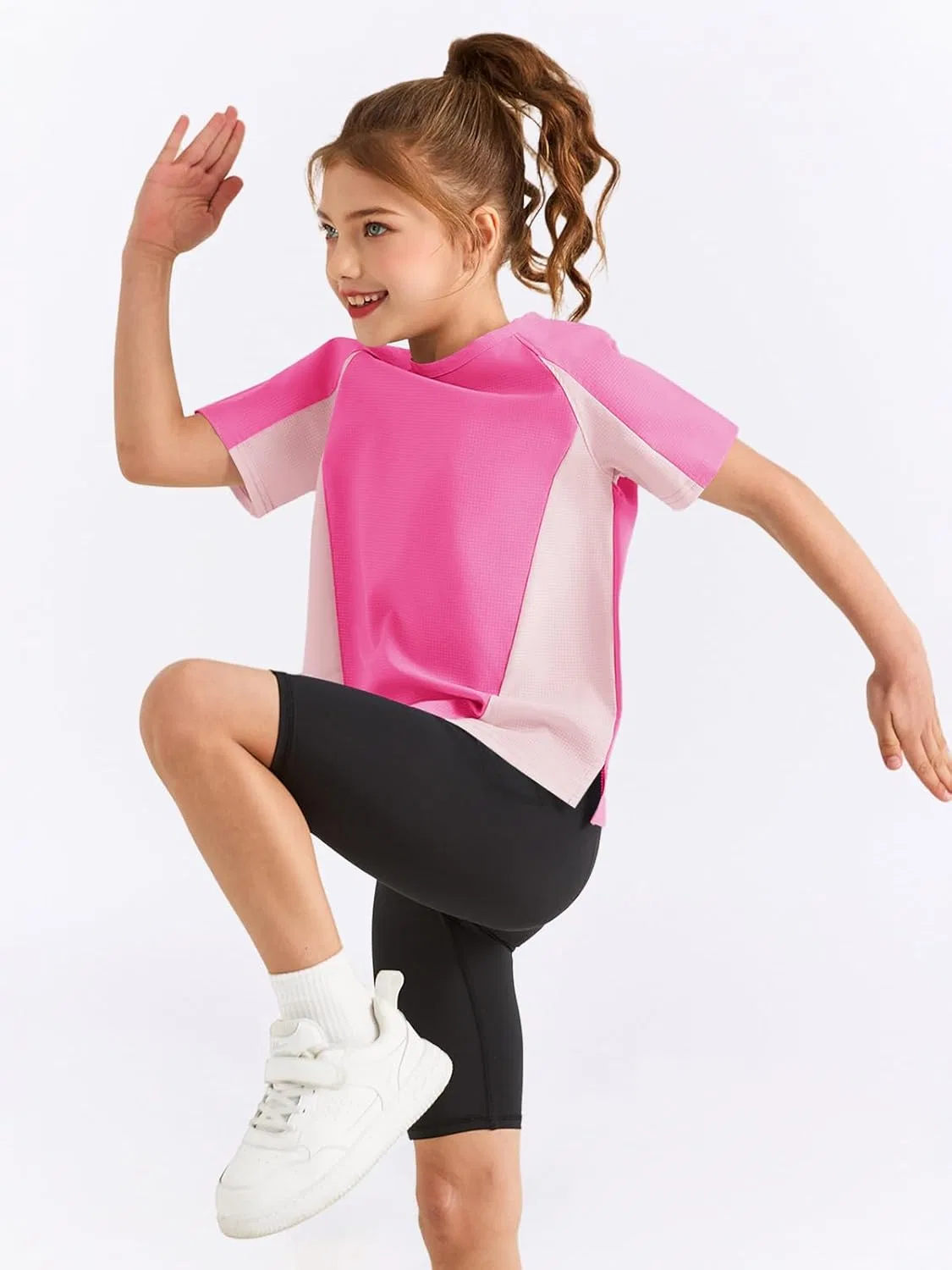 Детская футболка с цветовым блоком Haloumoning, Athletic Shirts, Rose Red — фото 2