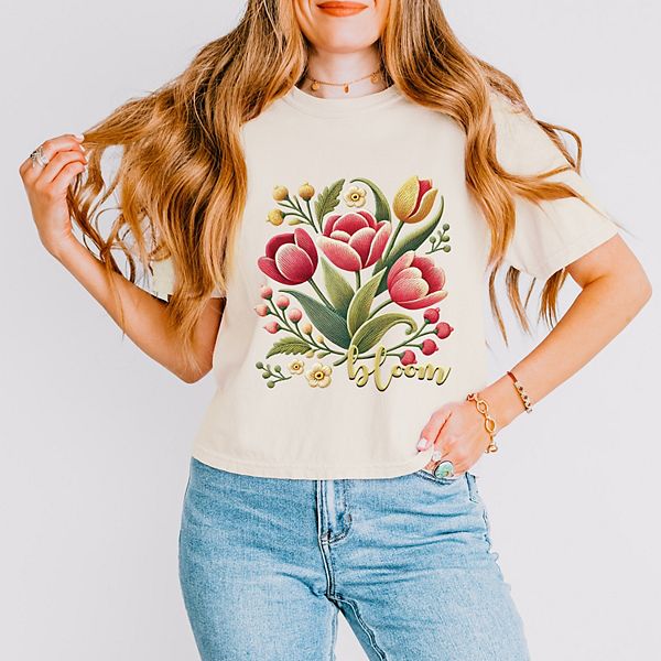 

Блузка с принтом Bloom tulips faux texture Simply Sage Market, Ivory